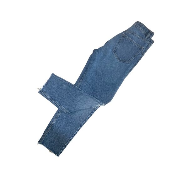 Zara High Rise Jeans Women 4 Blue Distressed Rigid Casual Contemporay Raw Hem - Picture 7 of 15